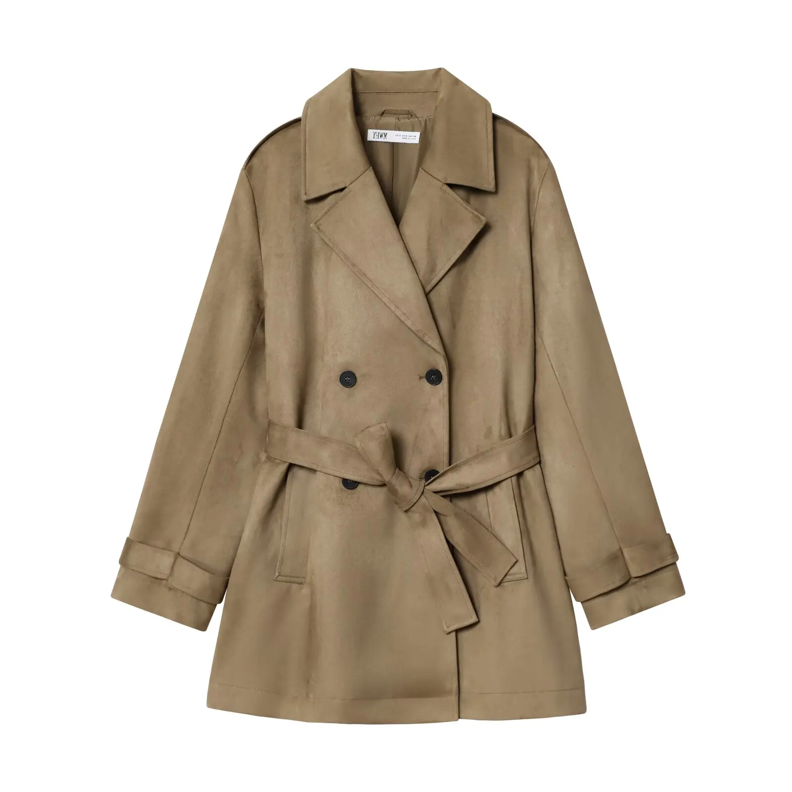 

Women Suede Effect Jacket with Belt Autumn Fashion Lapel Collar Long Sleeve Causal Women's Coat Female Chic Tops