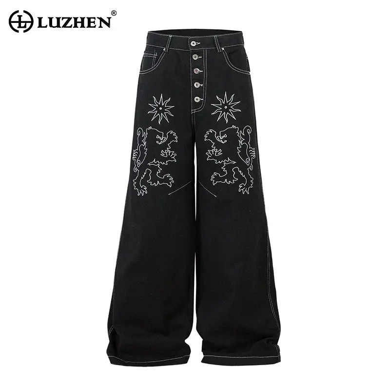 

LUZHEN Original Personalized Pattern Embroidery Straight Denim Pants Men's Fashion 2025 New Street Wear Wide Leg Jeans JY3329