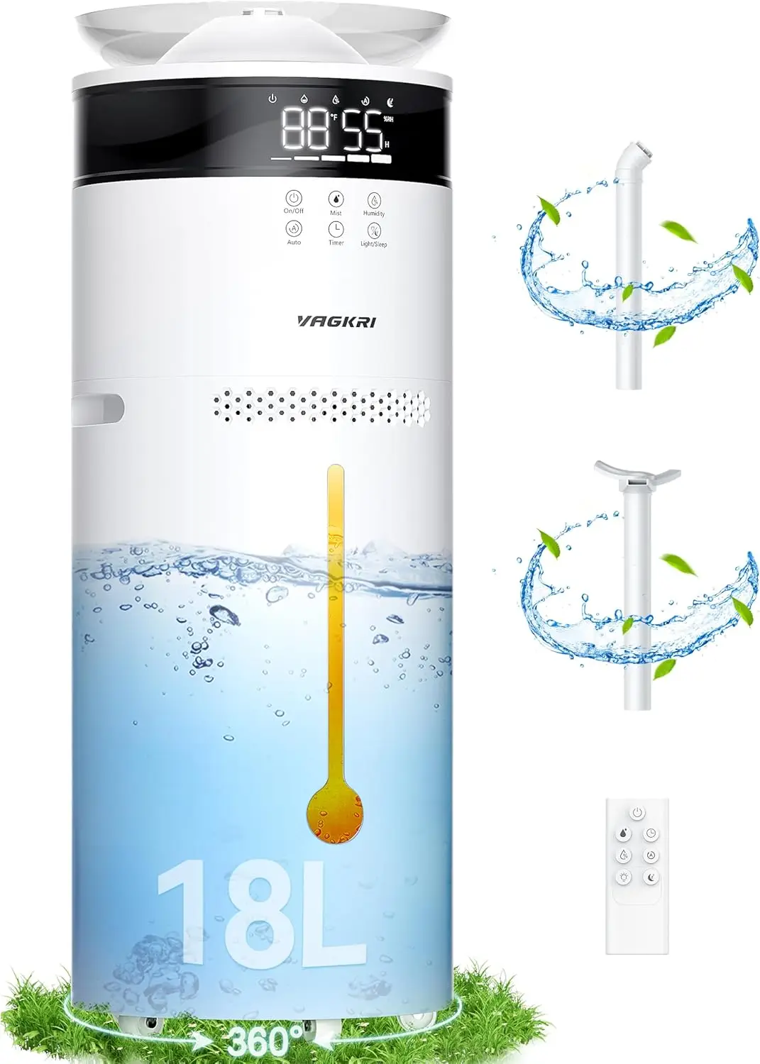 

Ультразвуковой увлажнитель воздуха с функцией холодного тумана, 18 л, для больших помещений площадью до 2000 кв. футов, 5 уровней влажности, автоматический режим, бесшумная работа