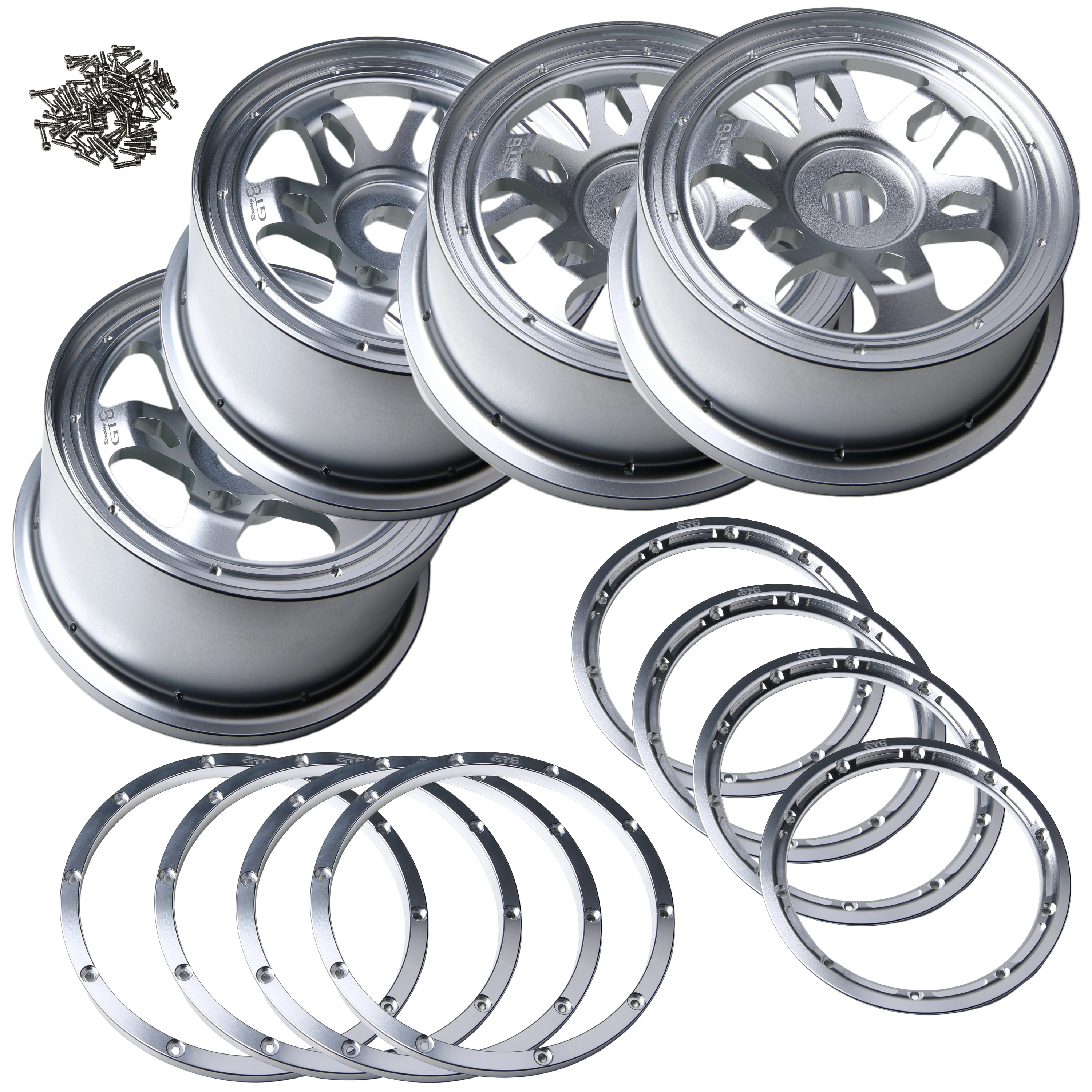 GTB CNC Aluminum Front Rear Wheel Hub with Rings Set for 1/5 RC Car HPI Baja 5B Upgrade Part