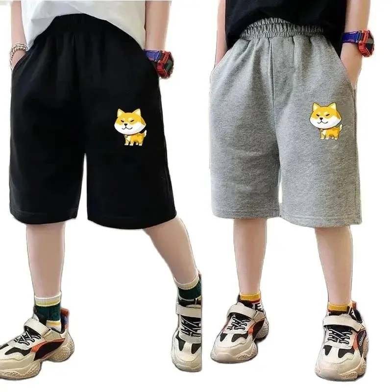 3-14 Years Boys Shorts Cute Cartoon Shiba Inu Dog Summer Shorts for Kids Sport Shorts Girl Running Short Pants with Pocket