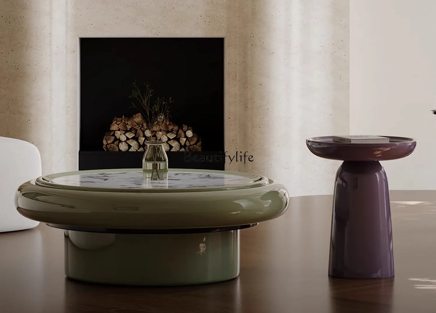 

z.Nordic Minimalist Round Coffee Table Creative Snow Mountain Orchid Coffee Table Simple