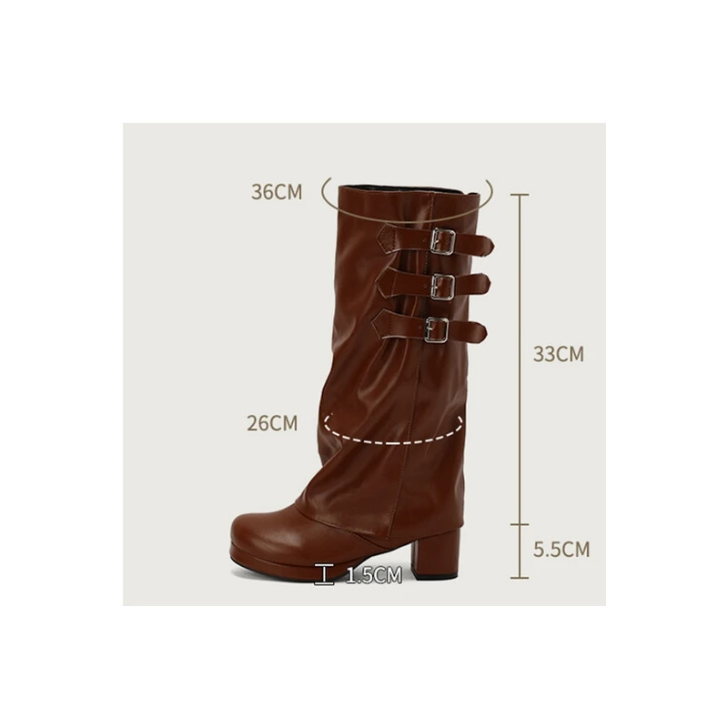 Botas hasta la rodilla de marca de moda Girseaby, tacón cuadrado de 5,5 cm, punta redonda, marrón, rosa, blanco, talla grande 46 47 48 49 50 US15 US16 US18 US19