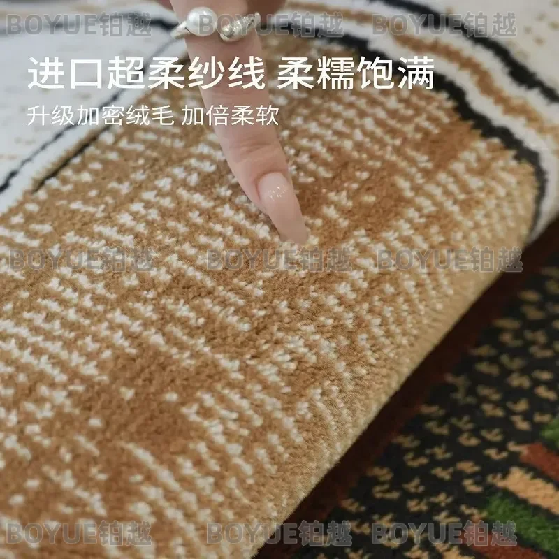Vintage Thickened Area Rug for Living Room Bedroom Dark Luxury American Style Soft Floor Mat Sofa Carpet Home Decor