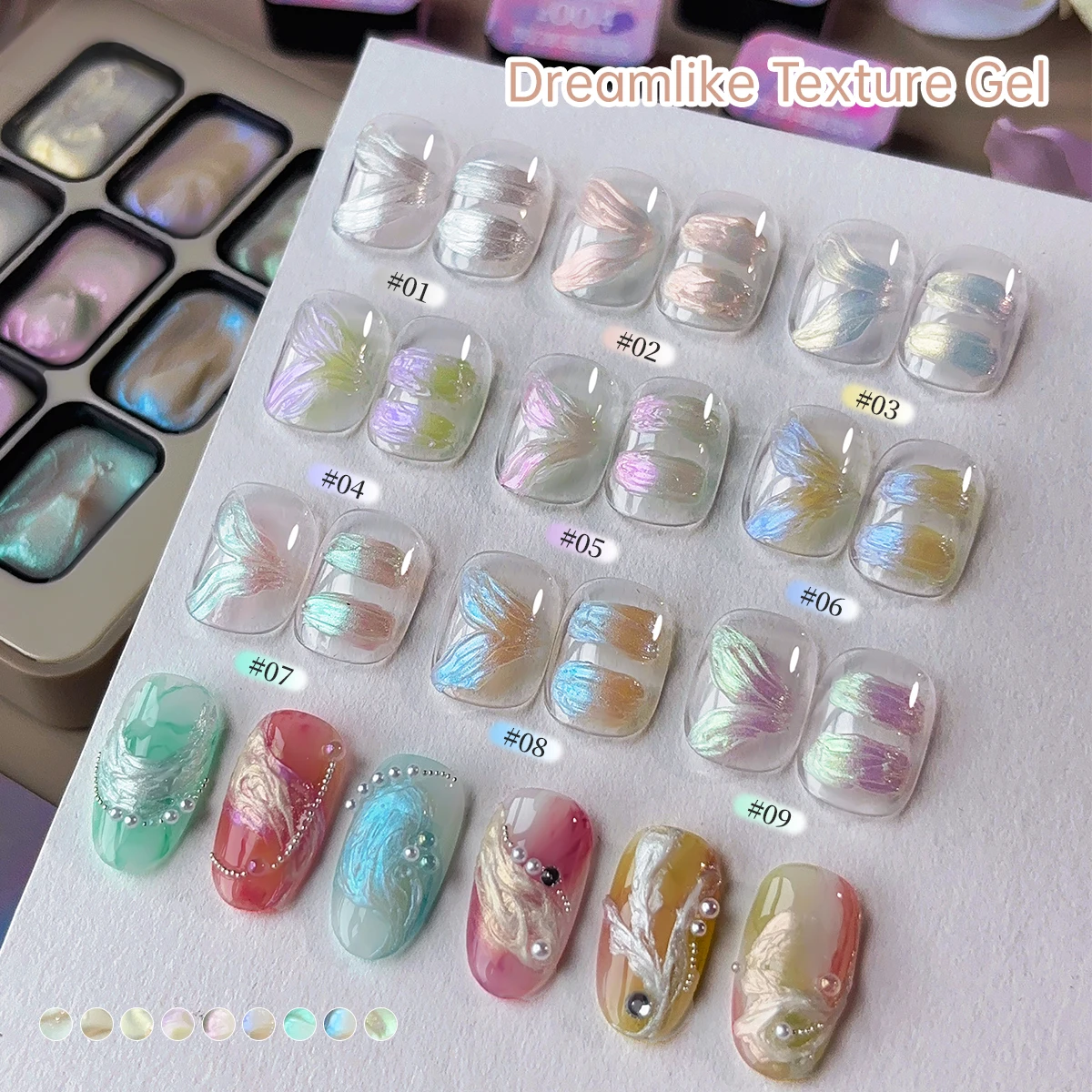 MORDDA – peinture légère satinée à 9 grilles, Gel solide, pigment pour Nail Art, sans lingette, modèles de peinture à l'huile texturée 3D pour manucure, bricolage