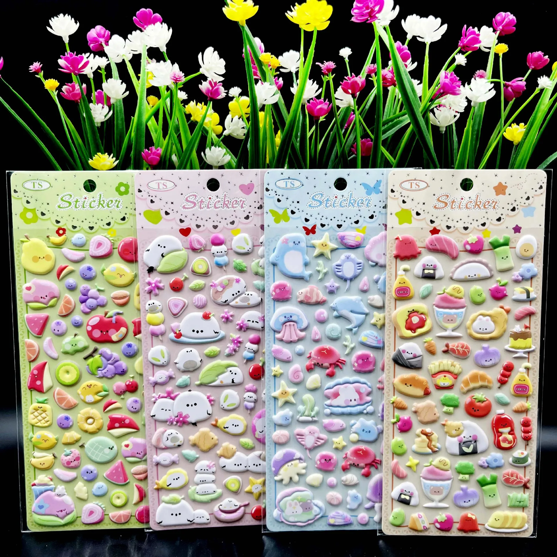 

Набор из 4 наклеек из пенопласта: мультяшные 3D-стикеры в корейском стиле (фрукты, животные, хлеб) для декора дневников и скрапбукинга