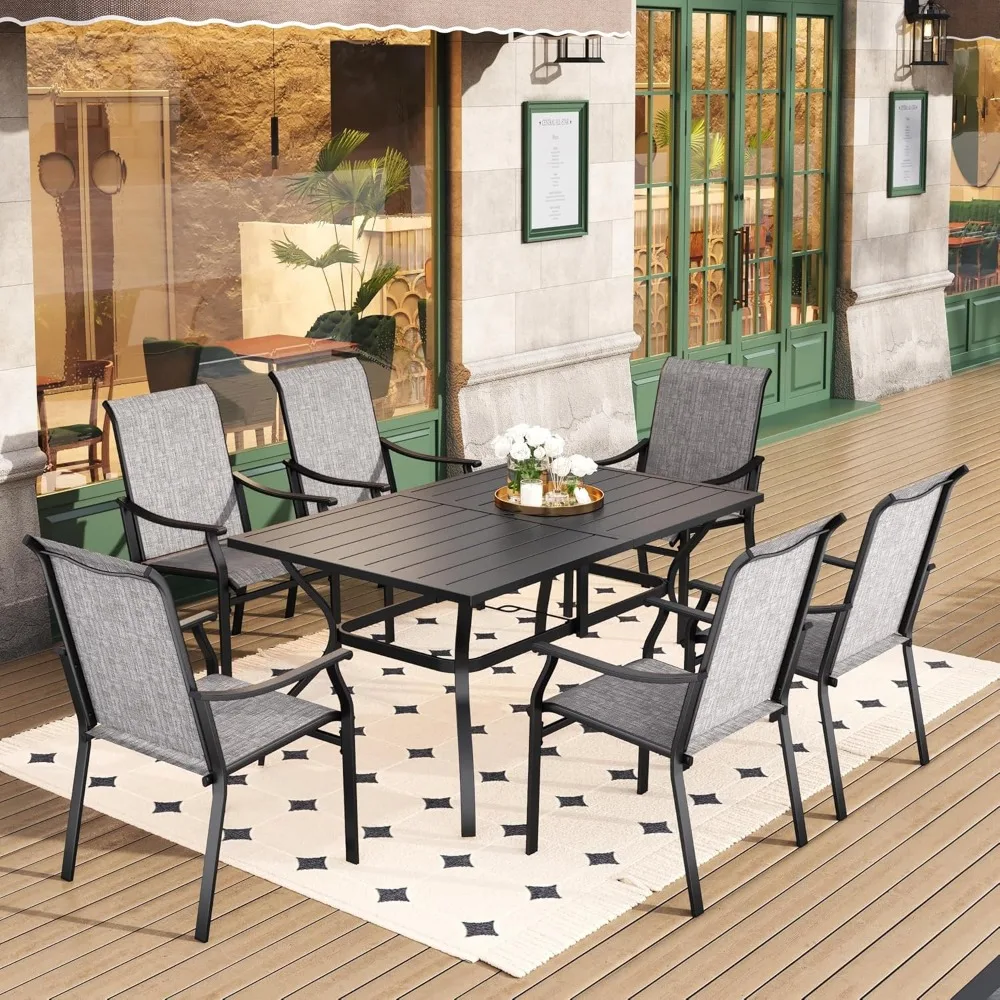 

7Piece Patio Dining Sets, 6 Textilene Chairs and 1Rectangular Metal Dining Table,for Deck Backyard Lawn Porch,Outdoor Dining Set