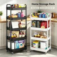 5-Tier Rolling Storage Cart 360° Swivel Wheels, Plastic Movable Trolley Organizer for Kitchen Bathroom Bedroom Home Storage Rack