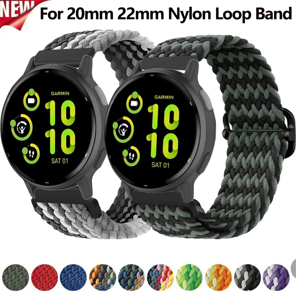 22mm 20mm Braided Nylon Strap for Garmin Vivomove Trend/Move Trend/Vivoactive 5 4 Watchband Garmin Forerunner 965 265 55 165 245