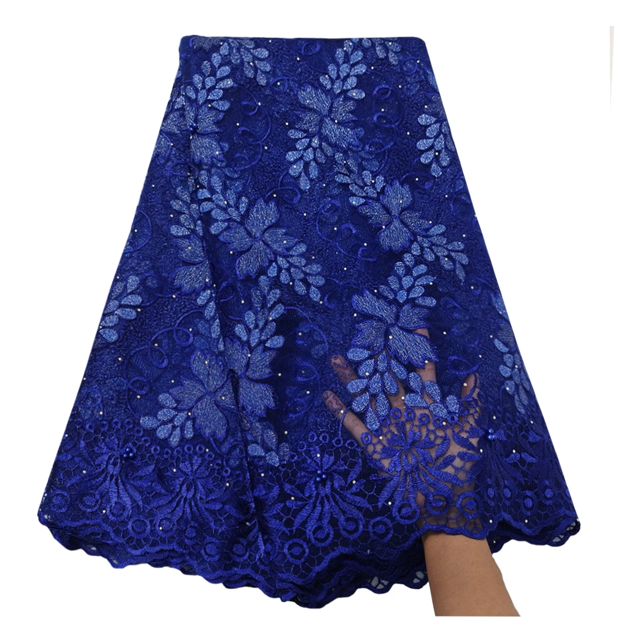 Fashion African Lace Fabric 5 Yards Nigerian Women Party Rhinestone Embroidery High Quality French Tulle Lace Materials