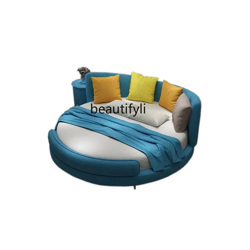 

Large round Double Modern Minimalist Fabric Bedroom Fashion round Bed Small Apartment Couple 1.8 M 2.2 Marriage Bed