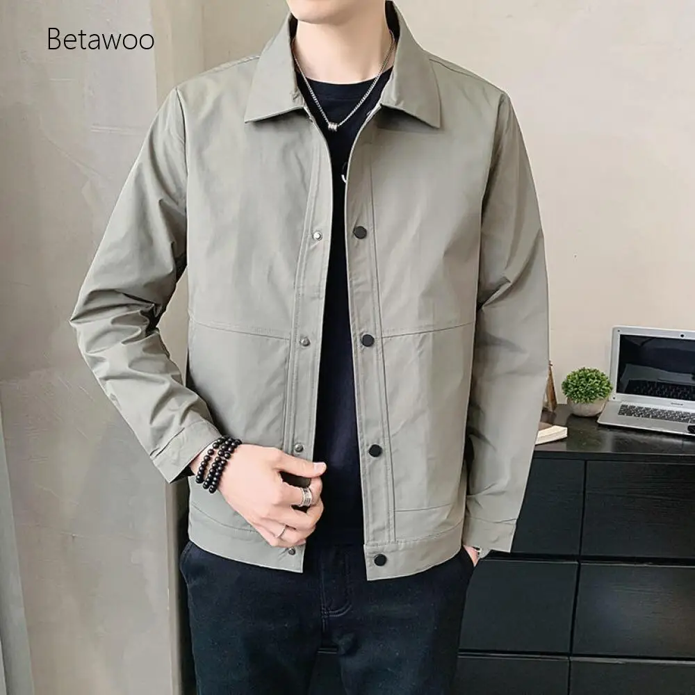 Men's Gray Turn-Down Collar Casual Jacket Button-Up Lightweight Outerwear