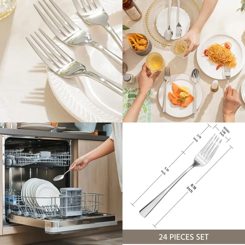 

Набор из 24 обеденных вилок из нержавеющей стали 18/10, столовое серебро для дома, свадьбы, вечеринок и ресторанов, можно мыть в посудомоечной машине, 8,18
