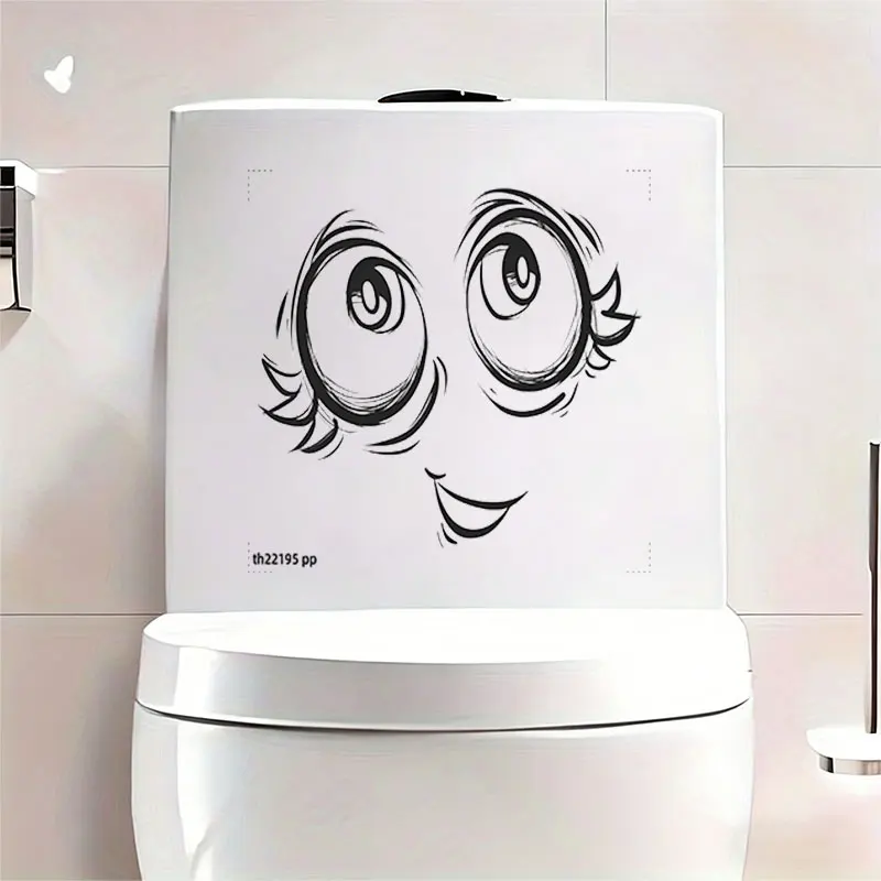 1Pc Fun Toilet Wall Sticker, with a Lively Big-Eyed Smiling Face Design, 2D Flat Printed Self-Adhesive Pvc Decorative Sticker, Suitable for Toilet Seats, Bathroom Glass, Washbasins, Refrigerators, Desks, Cabinets, Doors and Windows, and Wall Decals. Fun and Attractive Stickers That Are Practical and Easy to Use, Creating a Warm and Fun Space. a Creative and Thoughtful Gift for Family, Friends, and Loved Ones