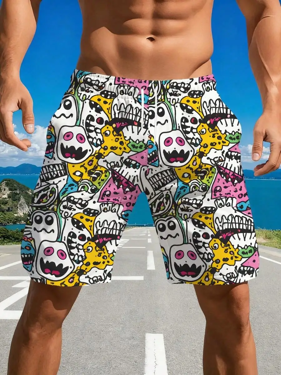 

Mens 3D Skull Print Board Shorts Soft Comfortable Summer Casual Wear