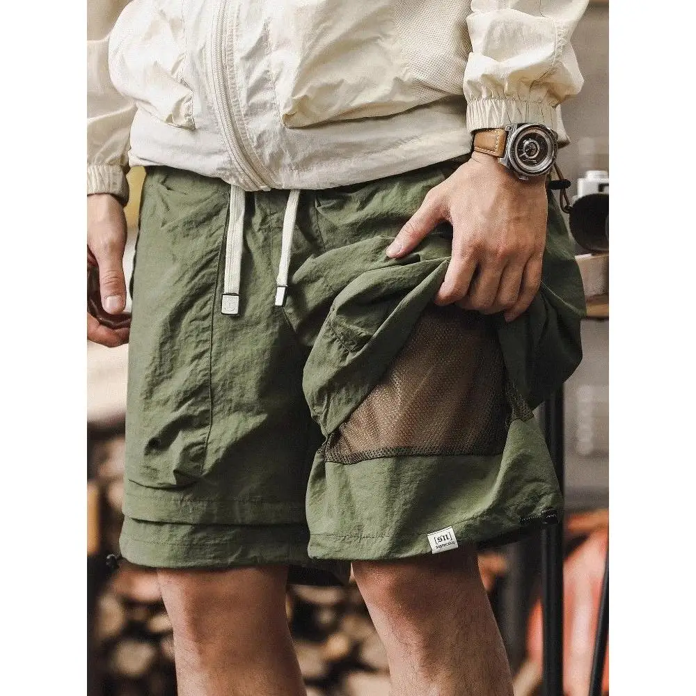 Outdoor Function Waterproof Breathable Ice Silk Shorts Men Quick Dry American Workwear Pants Loose Thin Casual Five-Quarter P...