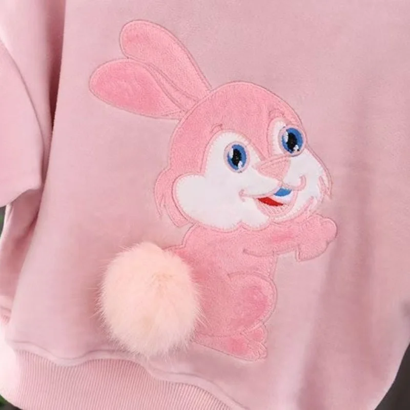 الخريف الشتاء طفل الفتيات سميكة الملابس الزي الكرتون أرنب الأذن جاكت مزود بغطاء للرأس السراويل 2 قطعة الصوف الدفء الرضع عادية