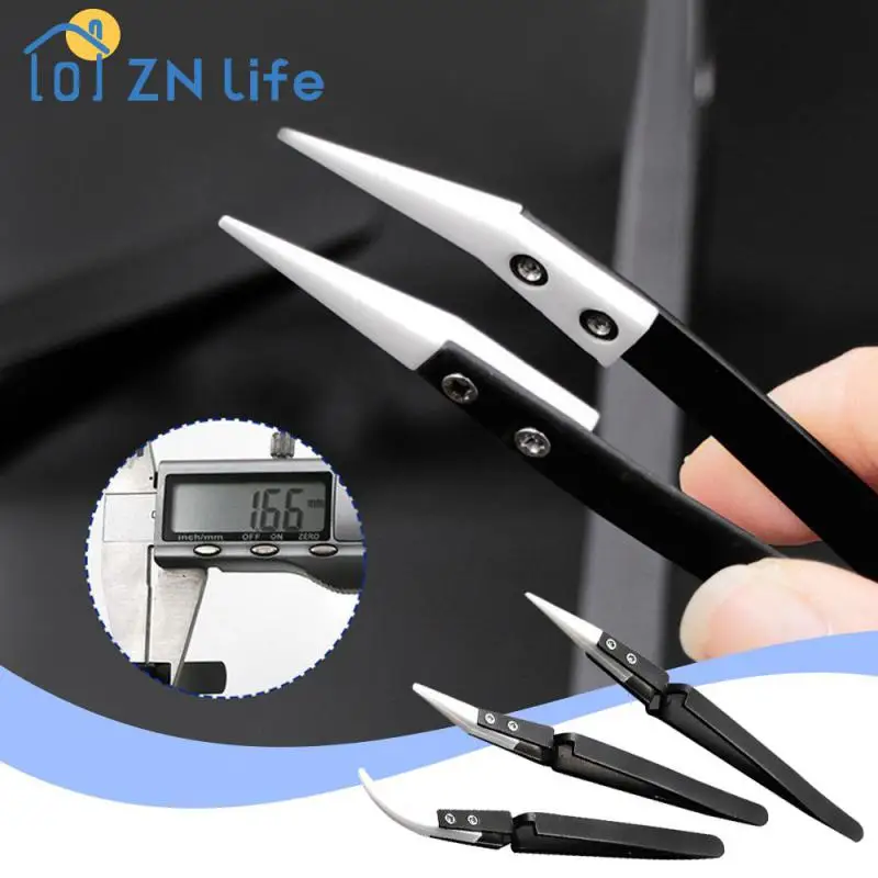 High Temperature Resistant Clamping Tweezers Newest Reverse Tweezers Black Plastic Tip Stainless Steel Handle Straight Tip Tools