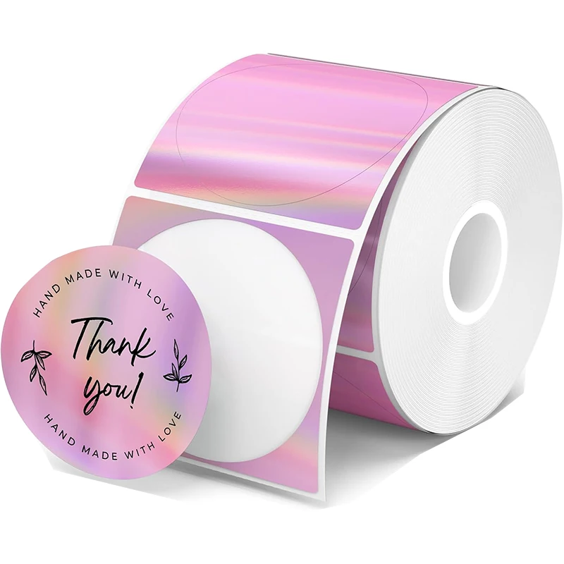 1roll geschikt voor MUNBYN 2" cirkel holografische thermische labelstickers roze zelfklevende regenboog glitter thermische printersticker