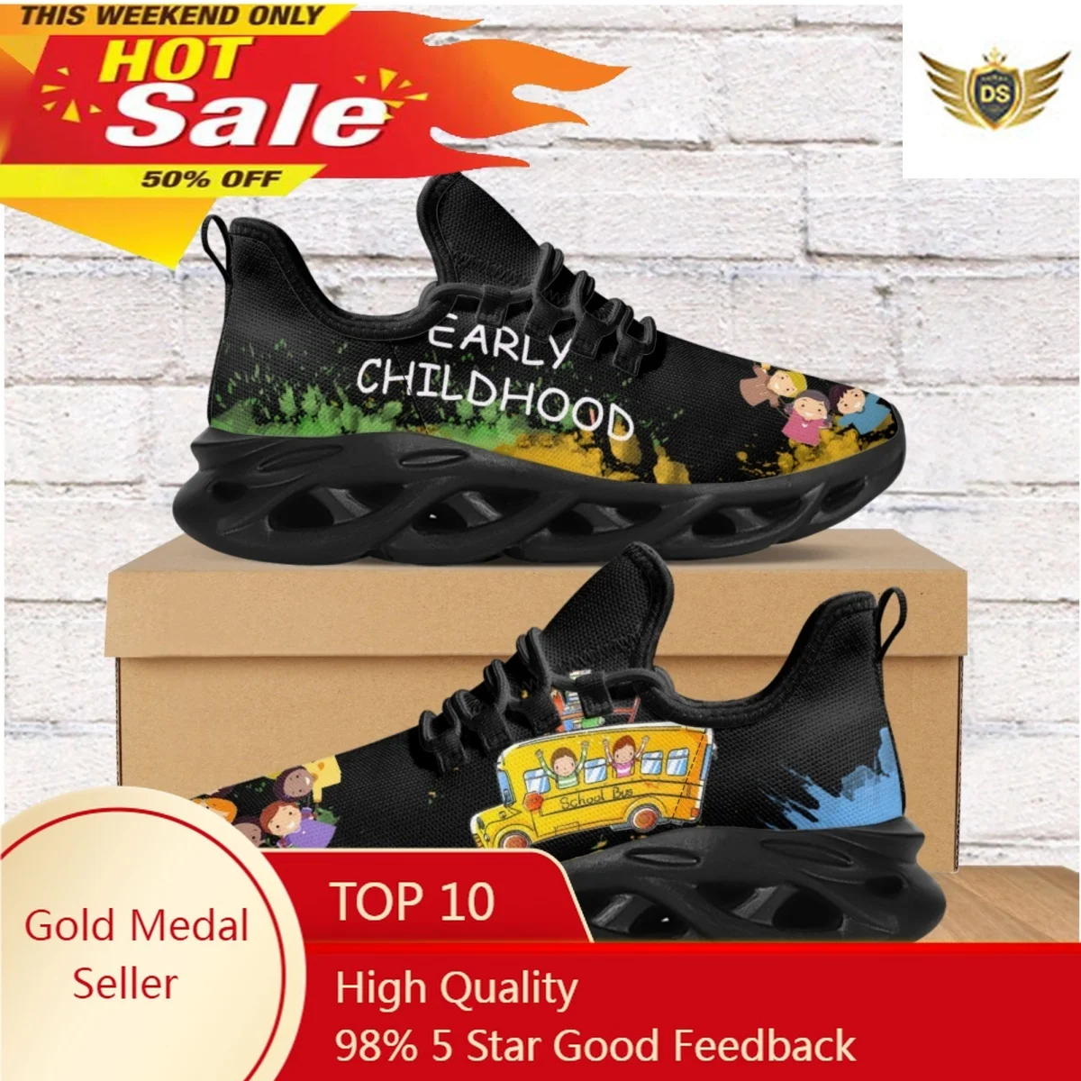 Childrenhood School Bus Printed Casual Flat Shoes Non-slip Outdoor Breathable Sneakers Shock Absorbing Casual Shoes Gift Zapatos