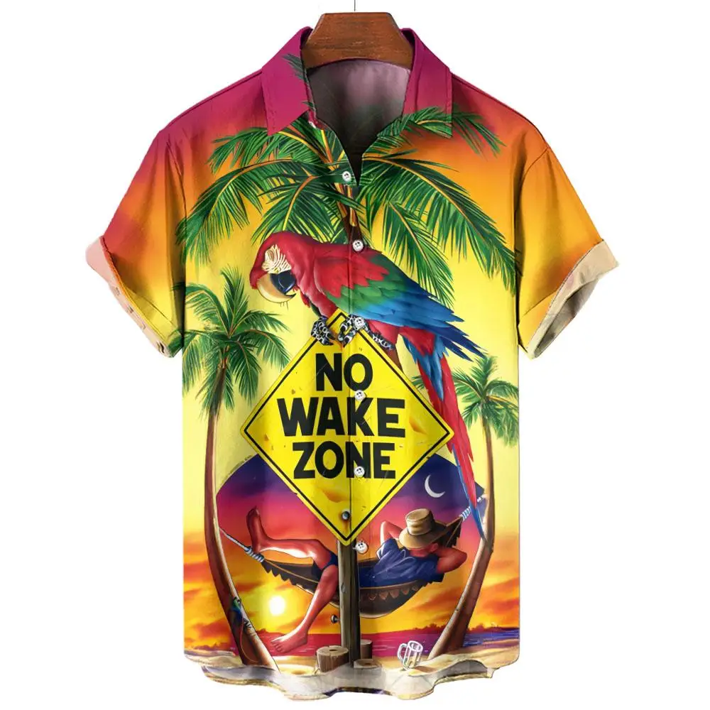 Men's Casual Shirts Parrot 3d Print Shirts Men Fashion Hawaiian Shirt Beach Blouses Short Sleeve Blouse Vocation Lapel Shirt Boy