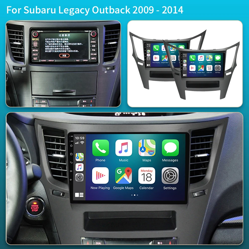 2 din Android 16 Car Radio For Subaru Outback 4 BR Legacy 5 2009 - 2014 LHD Multimedia Player Carplay stereo 5G GPS DVD