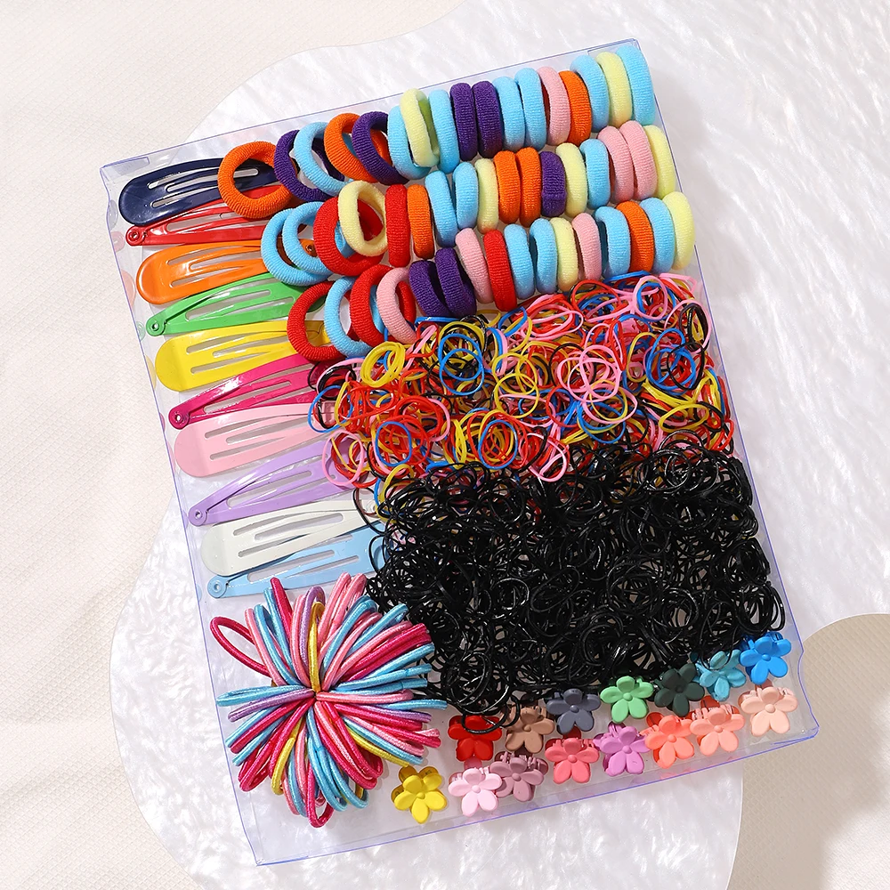 1125PCS Children Lovely Colorful Flower Clip BB Clip Disposable Hair Ring A Bag of Multipurpose Rubber Band Hair Wholesale Gift