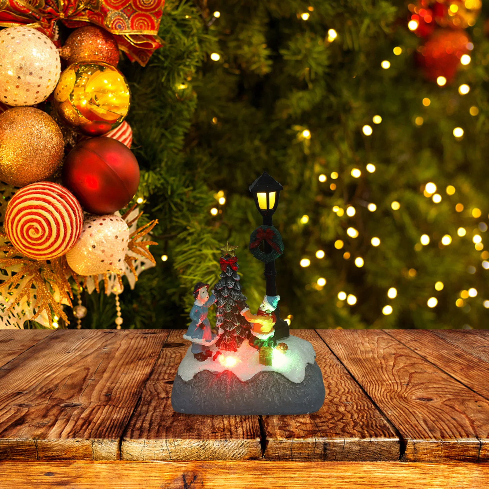 

1pc Resin Miniature Decor Christmas Micro Landscape Ornament Led Streetlamp For Mini Garden Xmas Resin Craft Fine
