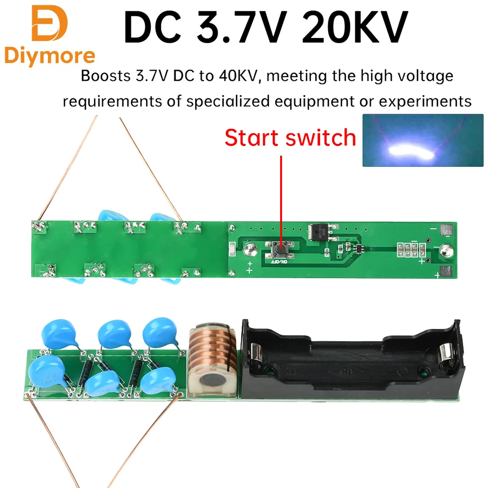 DC 3.7V 40KV Battery Integrated High-Power High-Voltage Module Boost Coil Strong Discharge Module Circuit Arc Generator