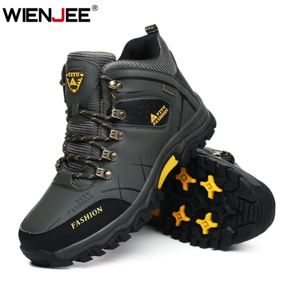 

Brand Men Winter Snow Boots Waterproof Leather Sneakers Super Warm Men's Boots Outdoor Male Hiking Boots Work Shoes Size 39-47