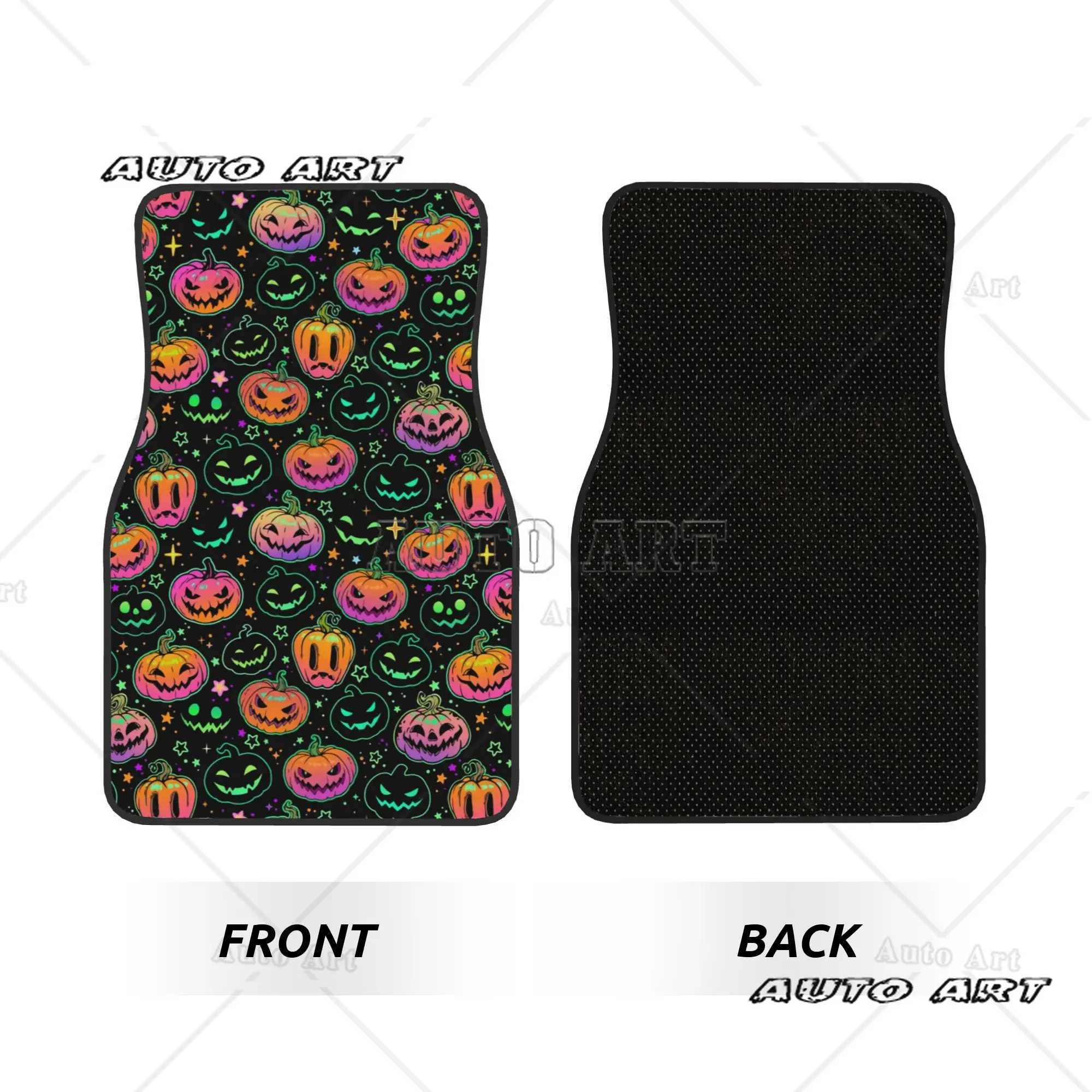 Colorful Pumpkin Bats Star Moon Gothic Magic Mysterious Car Floor Mats of 4 Pieces Universal Car Front Rear Carpets Foot Mats