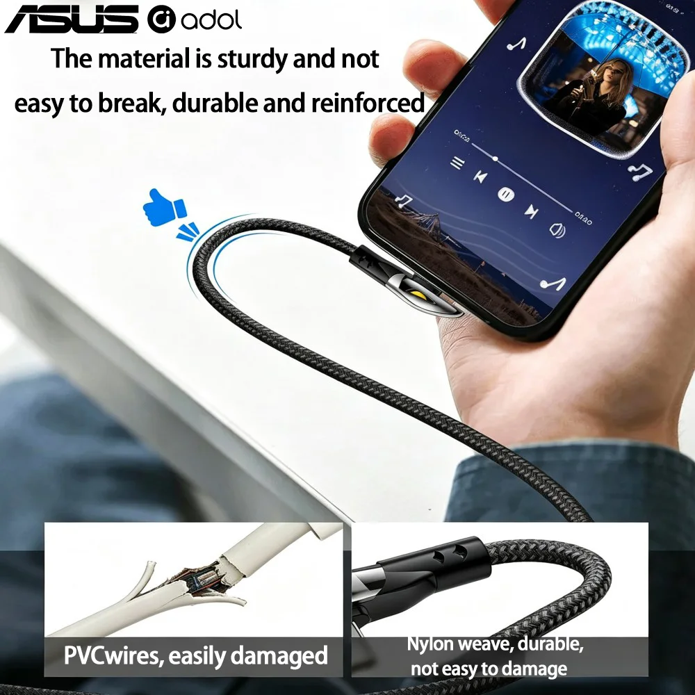 ASUS 90-Grad-USB-C-zu-Typ-C-Kabel 60W PD Schnellladung Nylon-Geflecht 1,8M Datenkabel für Telefon, Tablet, Spielkonsole – Detail 4