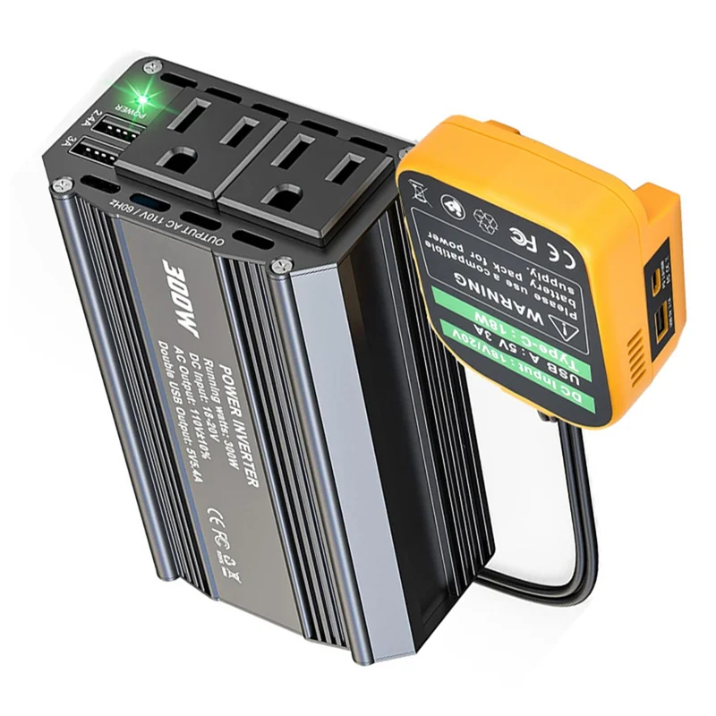 

【B89E】Для адаптера зарядного устройства постоянного тока от 20 В до 110 В, 300 Вт, инвертор с 2 розетками переменного тока и 2 USB-портами для автомобиля