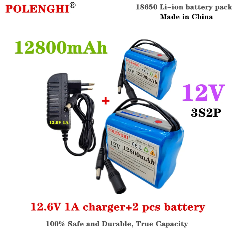 POLENGHI 11.1V12.6V lithium battery 12V 18650 3S2P battery pack 12800mAh fish detector underwater fishing camera indicator light