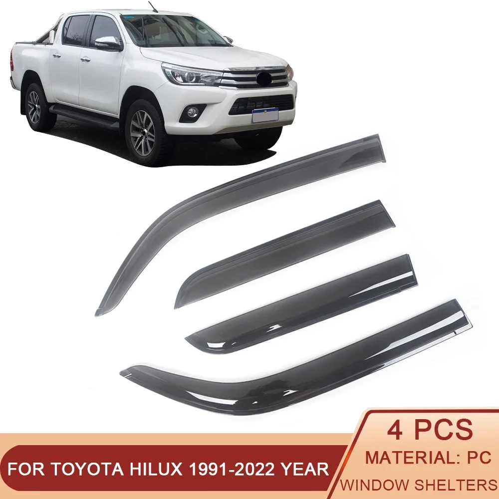 For Toyota Hilux 1991-2022 Auto Side Window Wind Deflectors Visors Black Rain Guard Door Visor Vent Shades Dark Smoke Ventvisor