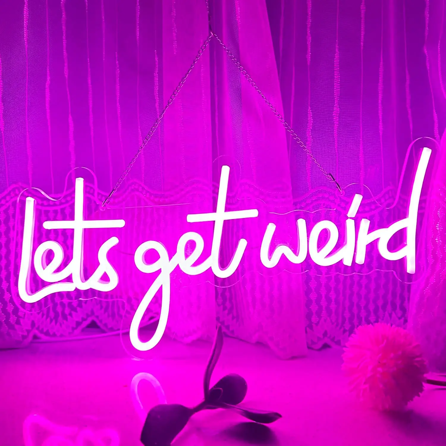 دعونا نحصل على علامة نيون غريبة مع منفذ شحن USB ومفتاح عاكس للضوء، ومصابيح ليلية معلقة لخلفية الحائط الوردية #3