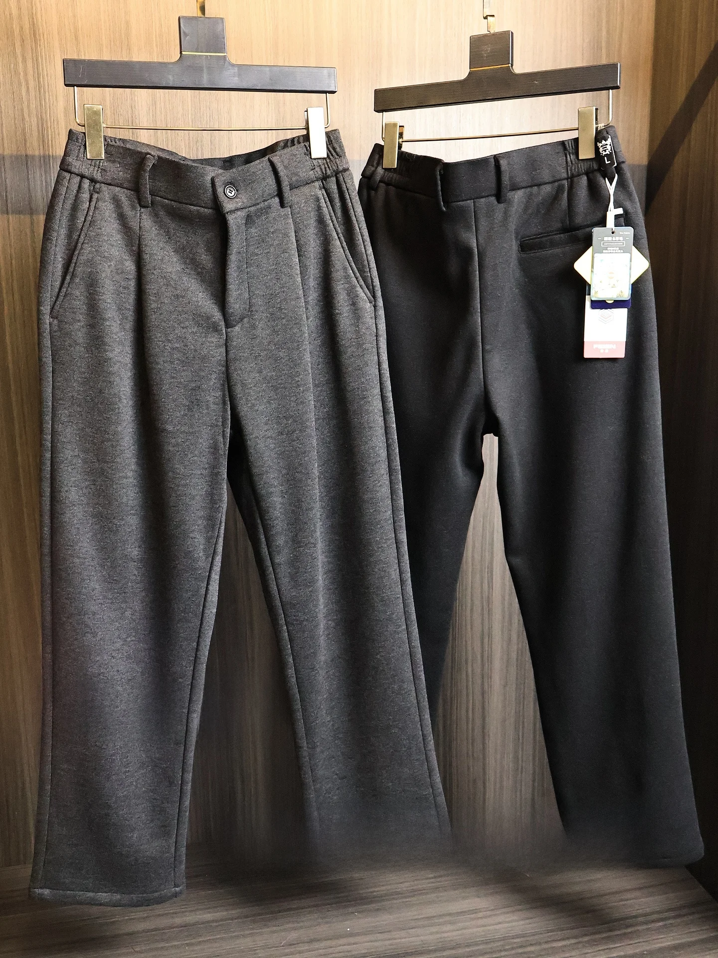 Acetate Wool Blend Men's Casual Pants Autumn Winter Fleece Lined Warm Business Commute Straight Leg Casual Trousers