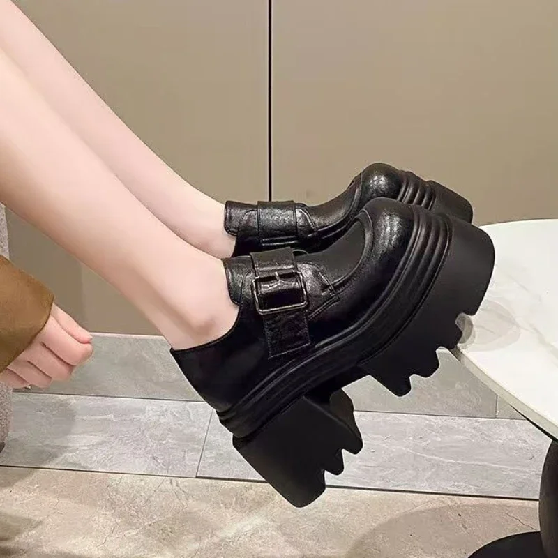 

2025 Spring New Women Shoes British Style Loafers High Heel Versatile Slimming Single Shoe 10cm Height Increasing Thick Sole