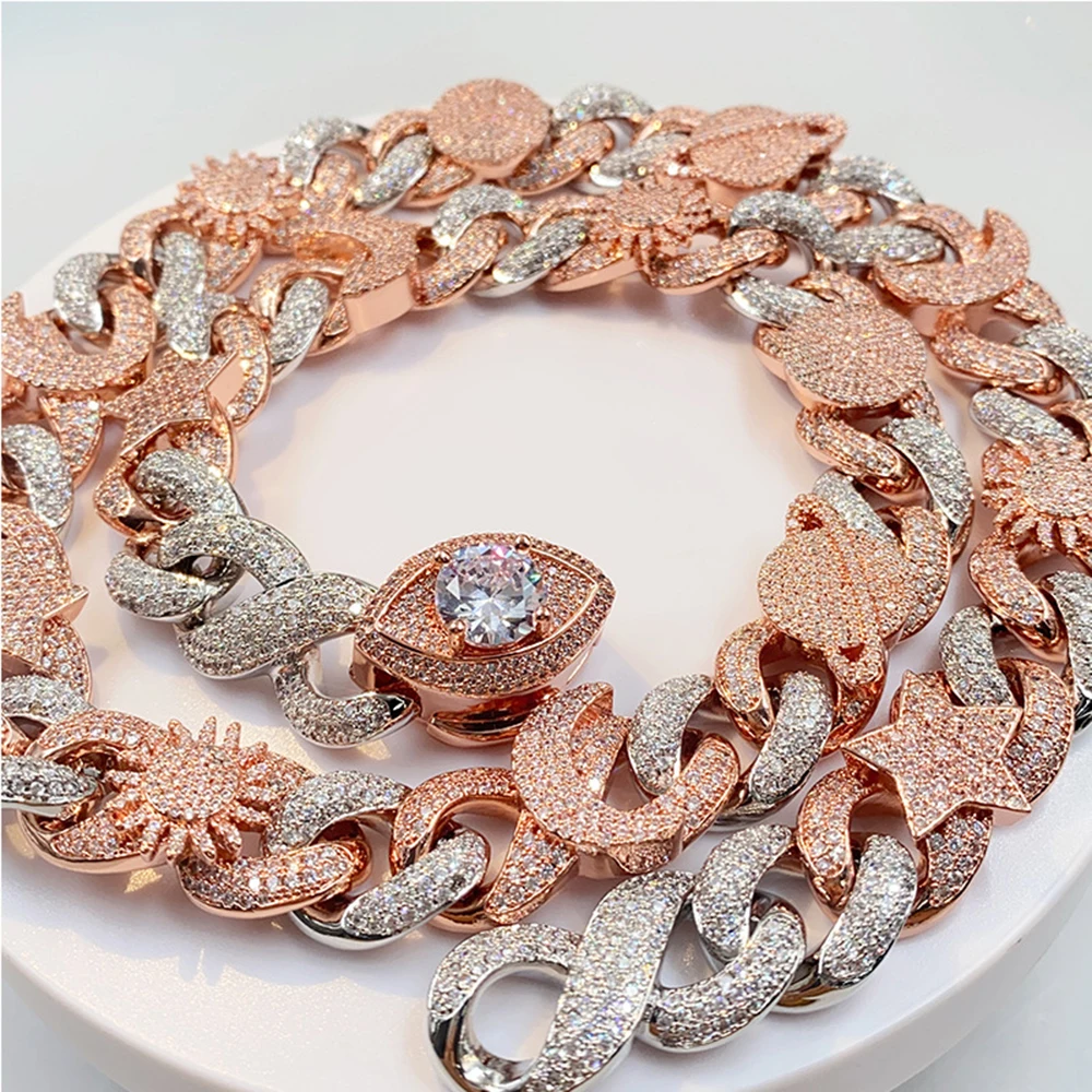 

Icedminer 15mm Iced Out Sun Star Eye Cuban Chain Necklaces for Men Women Bling Zircon Link Cuban Hip Hop Jewelry Free Shipping