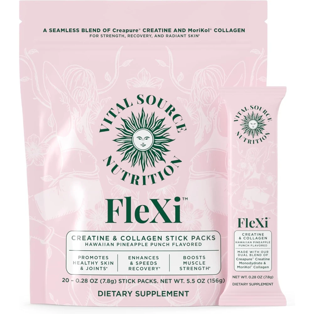 

FleXi - Creatine & Collagen Stick Packs - 5g Creapure Creatine Monohydrate + 1g MoriKol Collagen -Supports Strength, Recovery &