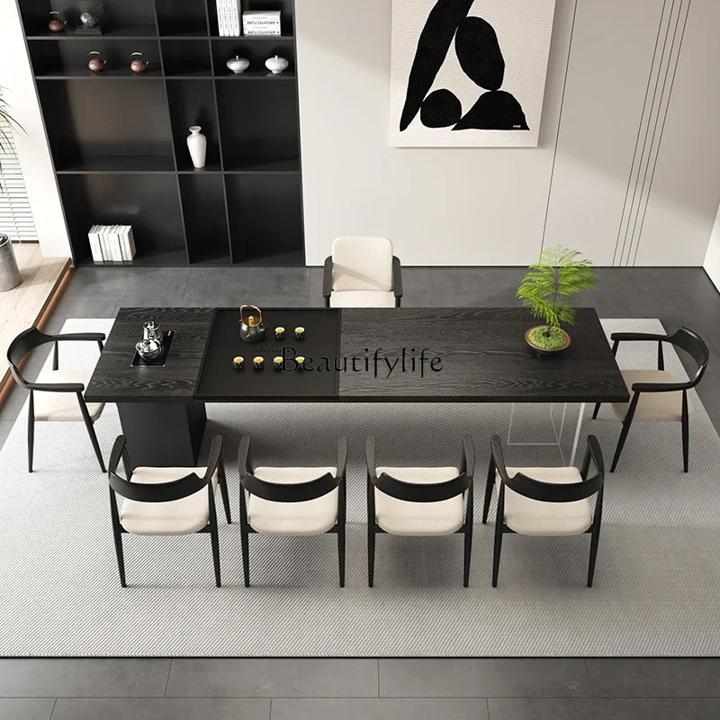 

yj7 New Chinese Style Solid Wood Integrated Tea Table for Home Living Room Simple and High-end Black Tea Table