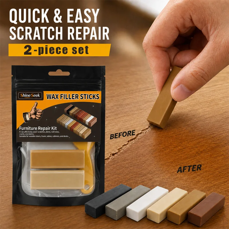 2Pcs Super Hard Wax Block Set—Multi-Color Series Set, Suitable for Wooden Furniture and Floors, Furniture Repair Marker Pen, Linseed Oil Floor Repair Set with Scraper, Effectively Covers Scratches, Dents, Nail Holes, C