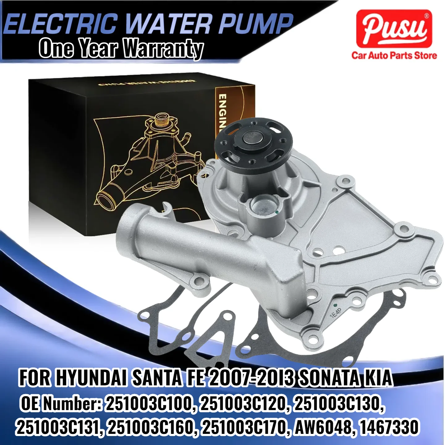

Water Pump with Gasket for Hyundai Santa Fe Sonata Kia Sedona Borrego Sorento 251003C100, 251003C120, 251003C130