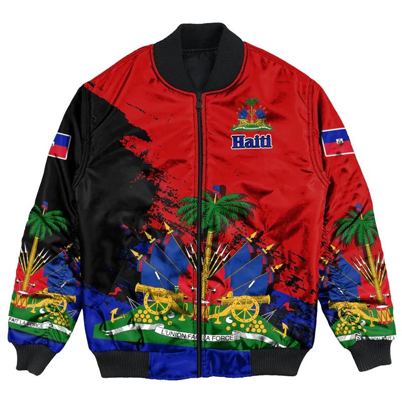 

New 3D Printed Haiti Bomber Jackets National Flag Retro Men Women Long Sleeve Streetwear Oversized Flight Jacket Female Clothing