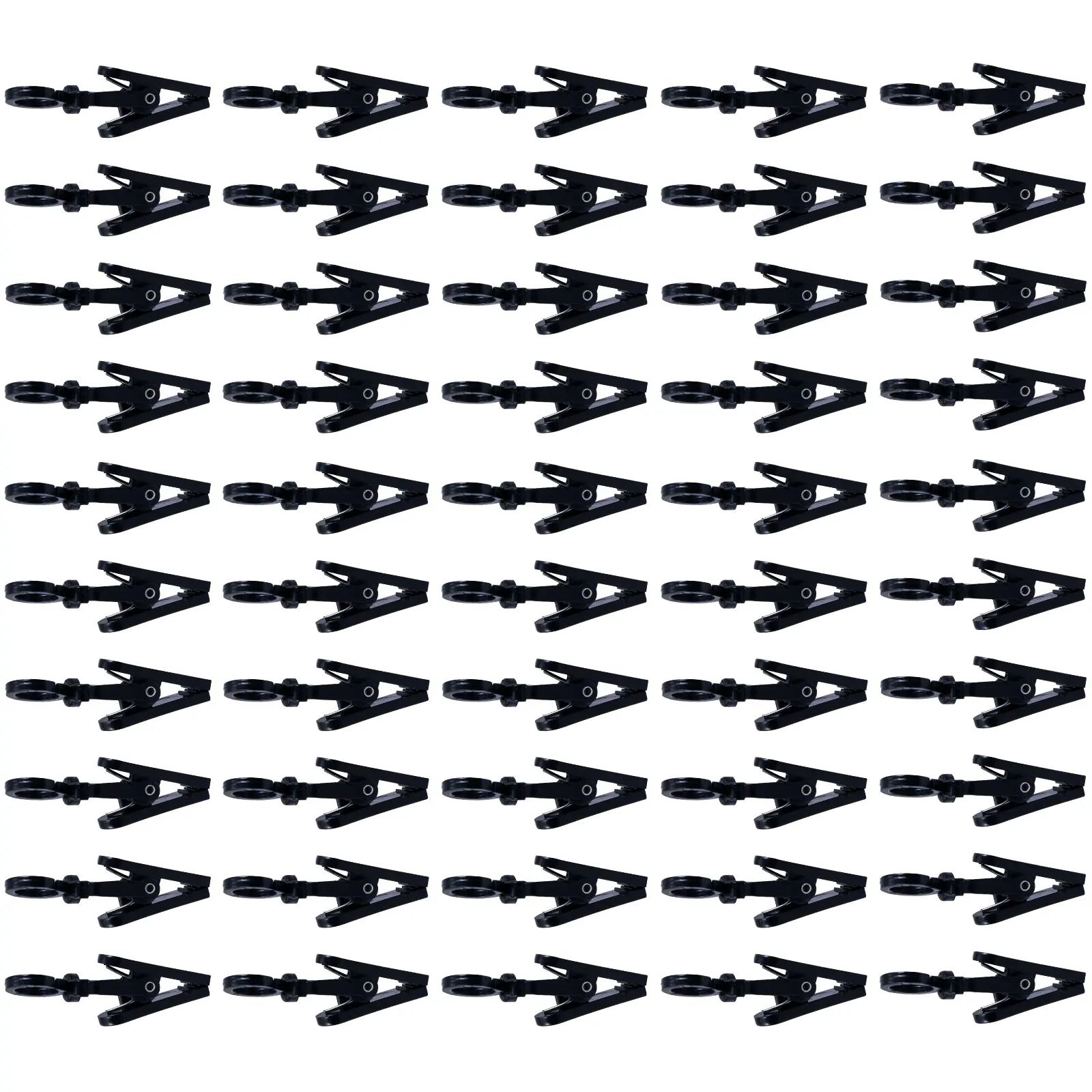 

50pcs Plastic Hooks 360 Degree Rotatable Black Small Clamps for Curtain Coat Bath Laundry Office Workshop Storage Display Swim