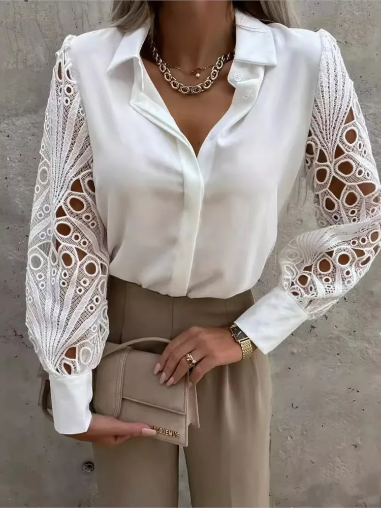 

Autumn Women Tops Elegant Solid Chiffon Blouse Spring Casual Long Sleeve V Neck Loose Shirt Lady Fashion Commuter Office Tops