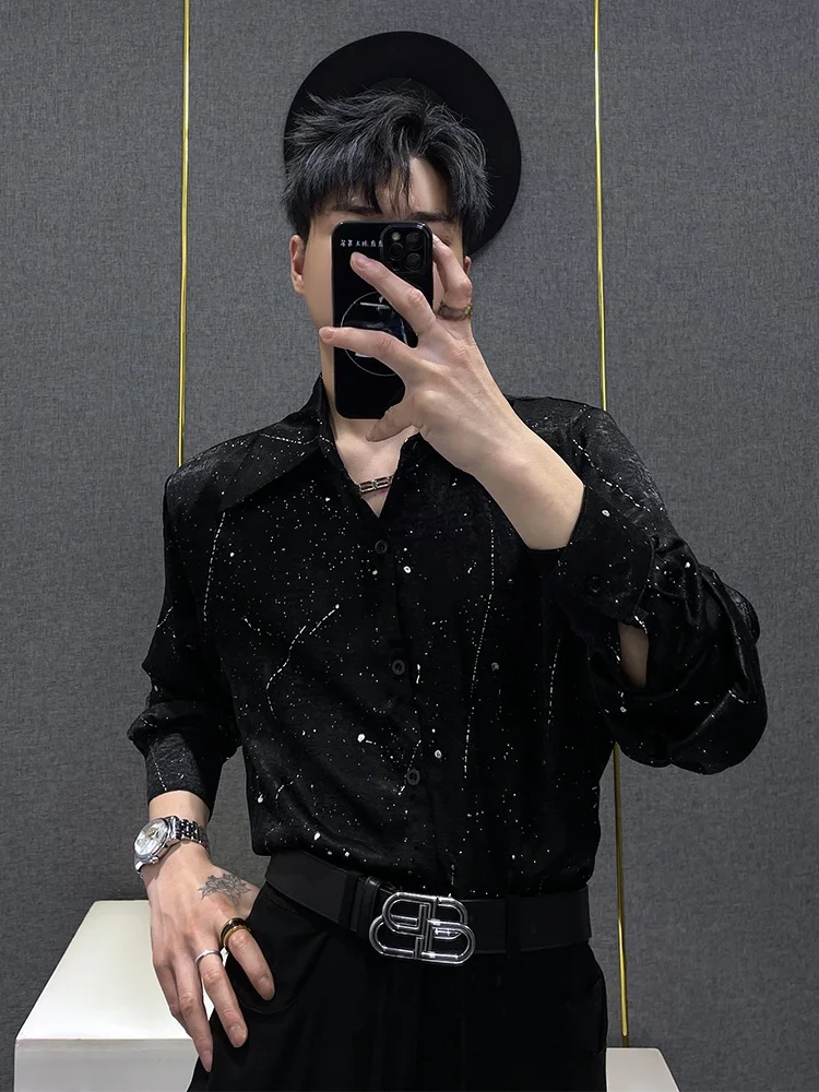 

Дышащая мужская рубашка с длинным рукавом свободного кроя для выступлений в клубе, с подплечниками, летняя, модная, повседневная