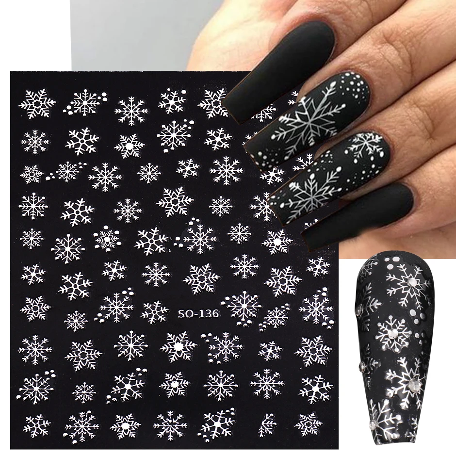 Silver 3D Christmas Nail Art Decoration Sticker Pure Color Snowflake Tree Elk Cartoon New Year Decal Winter Slider Foils JISO136