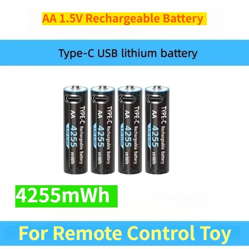 

AA 1.5V Rechargeable Battery 4255mWh Type-C USB Lithium Battery for Remote Control Toy Battery
