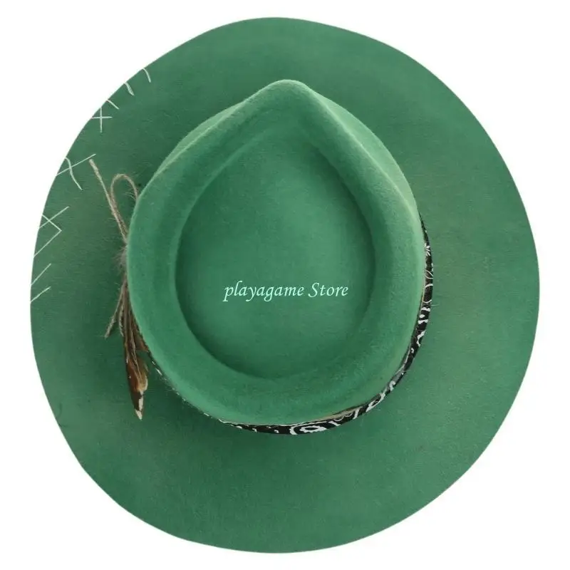 y88a-ウールホンブルグエキゾチックフェザーウール帽子ギフト用コメディ帽子つば広ユニセックス着用集会写真小道具